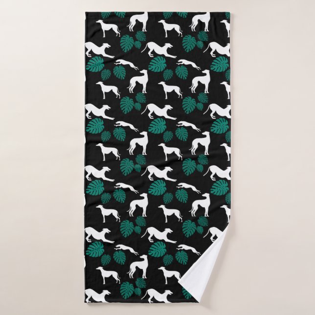 Toalha De Banho Greyt Greyhound Silhouettes com Folhas de Monstera (Toalha de Banho)