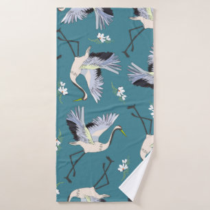 Toalha De Banho guindaste, padrão, ilustração de flor de pássa