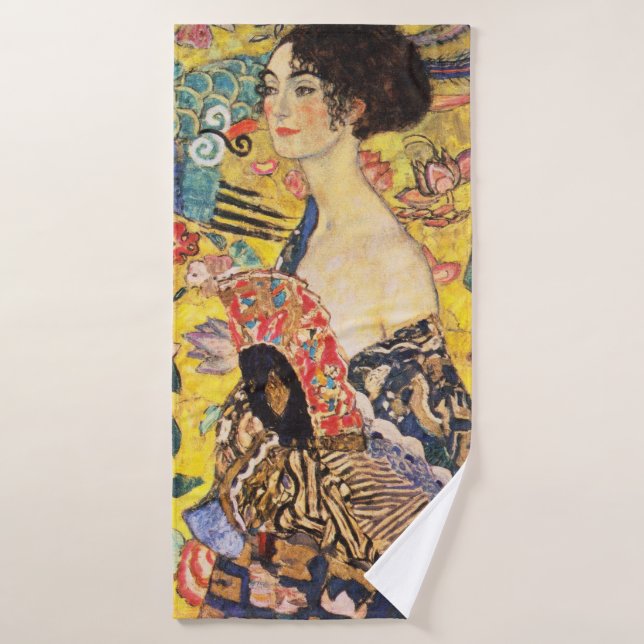 Toalha De Banho Gustav Klimt Lady com ventilador (Toalha de Banho)