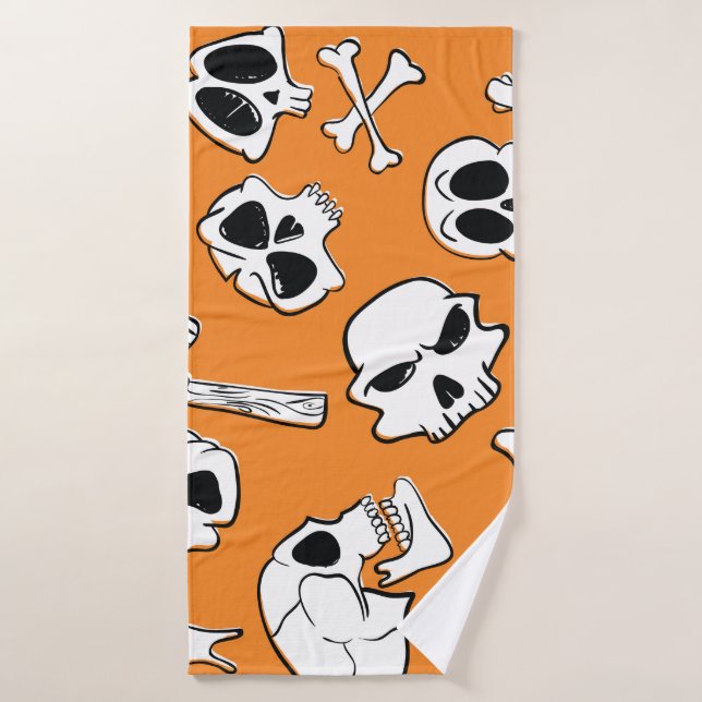 Toalha De Banho Halloween Skulls Bones Doodle Patterno (Toalha de Banho)