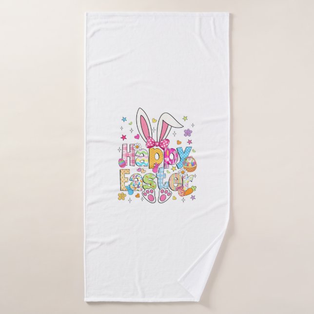 Toalha De Banho Happy Easter 2026 Cute Bunny Rabbit Easter Day Wom (Toalha de Banho)