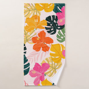 Toalha De Banho Hibiscus e Monstera folhas de padrão tropical desi