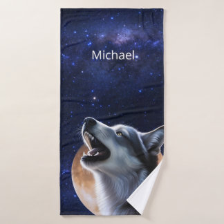 Toalha De Banho Howling Wolf Monograma