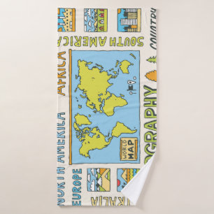 Toalha De Banho Ilustração da Geografia da Vintagem Desenhada à Mã