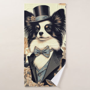 Toalha De Banho Ilustração de Cão Vintage Papillon