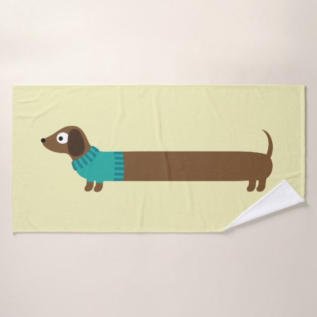 Toalha De Banho Ilustração de Dachshund Longo Cute (Toalha de Banho)