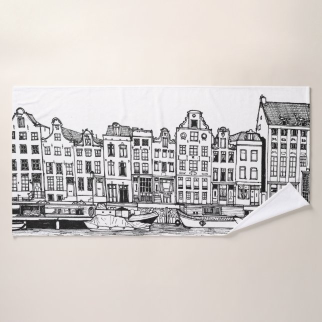Toalha De Banho Ilustração de paisagem urbana do Canal de Amsterdã (Toalha de Banho)