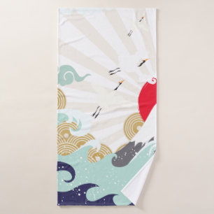 Toalha De Banho ilustração do japonês do sol da montanha