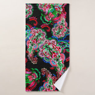 Toalha De Banho Ilustração floral de paisley de coloração aquo