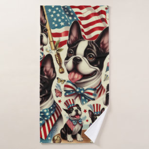 Toalha De Banho Ilustração Sem Costura de Boston Terrier Vintage