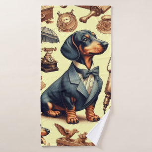Toalha De Banho Ilustração Vintage Dachshund