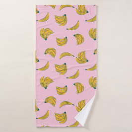 Toalha De Banho Ilustrações de banana-funk em amarelo sobre rosa