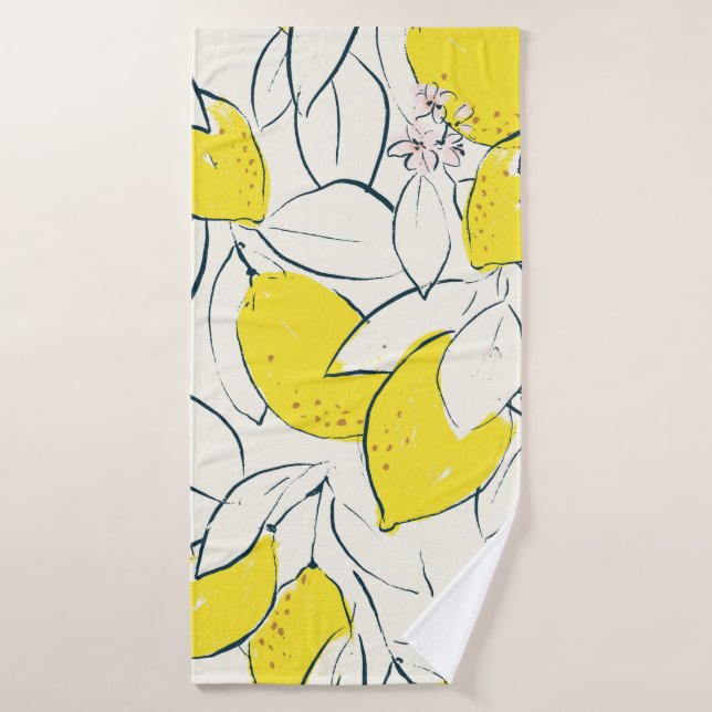 Toalha De Banho Imagem desenhada à mão por fruta de limão amarelo  (Toalha de Banho)