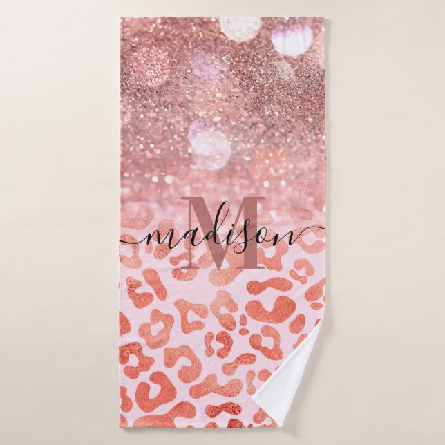 Toalha De Banho Impressão Leopardo com brilho Dourado rosa (Toalha de Banho)