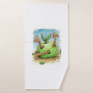 Toalha de Banho Infantil Minhocas Maçã Verde Fofa