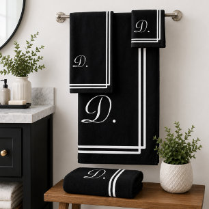 Toalha de Banho Inicial Monograma Preto e Branco M