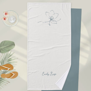 Toalha De Banho Ioga Floral Ivory Zen Arte Linha Azul Costeira