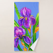 Iris Flowers Bath Towel