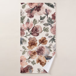 Toalha De Banho Jardim Botânico Malva Flor Silvestre Aquarela Mal-
