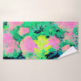 Toalha De Banho Jardim de Hydrangea rosa com folhagem amarela