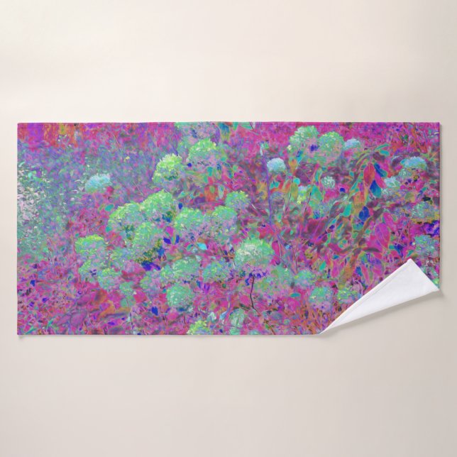 Toalha De Banho Jardim Magenta com Flores Aqua Hydrangea (Toalha de Banho)