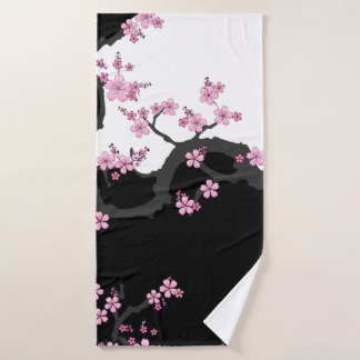 Toalha De Banho Kimono Black e White Pink Sakura