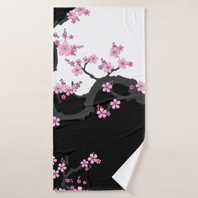 Toalha De Banho Kimono Black e White Pink Sakura (Toalha de Banho)
