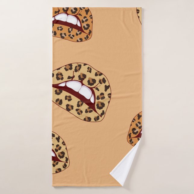 Toalha De Banho Lábios de impressão leopardo com padrão uniforme,  (Toalha de Banho)
