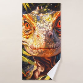 Toalha De Banho Lagarto Marcante Rosto Closeup