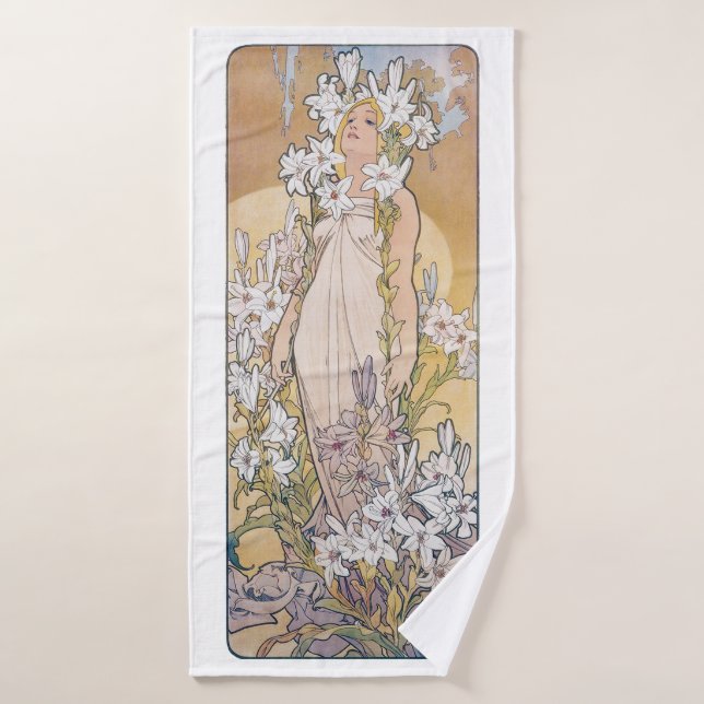 Toalha De Banho Lily (Quatro Flores), Alphonse Mucha (Toalha de Banho)