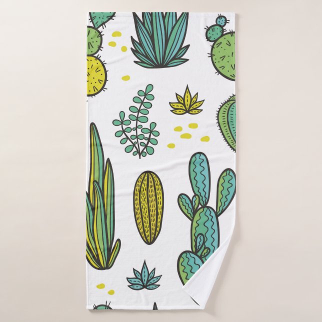 Toalha De Banho Linda mão desenhada cactos abstrato, marinheiro na (Toalha de Banho)