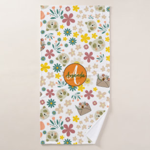 Toalha De Banho Linda monograma floral branco feminino