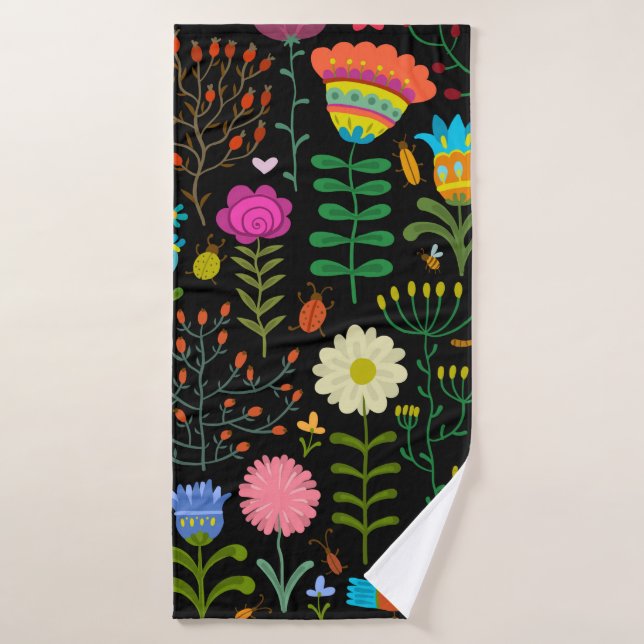 Toalha De Banho Lindas flores desenhadas à mão (Toalha de Banho)