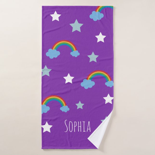 Toalha De Banho Lindas Meninas Boho Roxo Arco-Íris (Toalha de Banho)