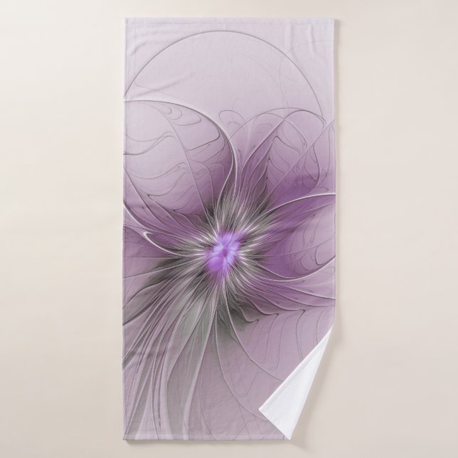Toalha De Banho Little Beauty Modern Mauve Gray Fractal Art Flower (Toalha de Banho)