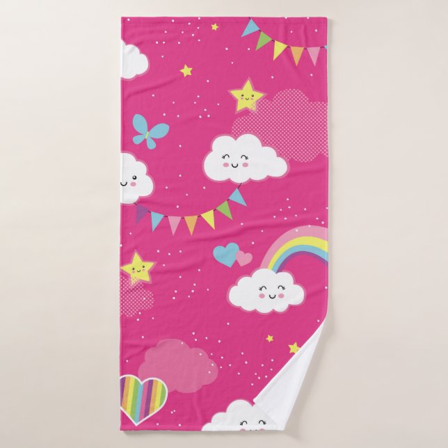 Toalha De Banho Lovely Pink Rainbow Sky repeating pattern. A seaml (Toalha de Banho)