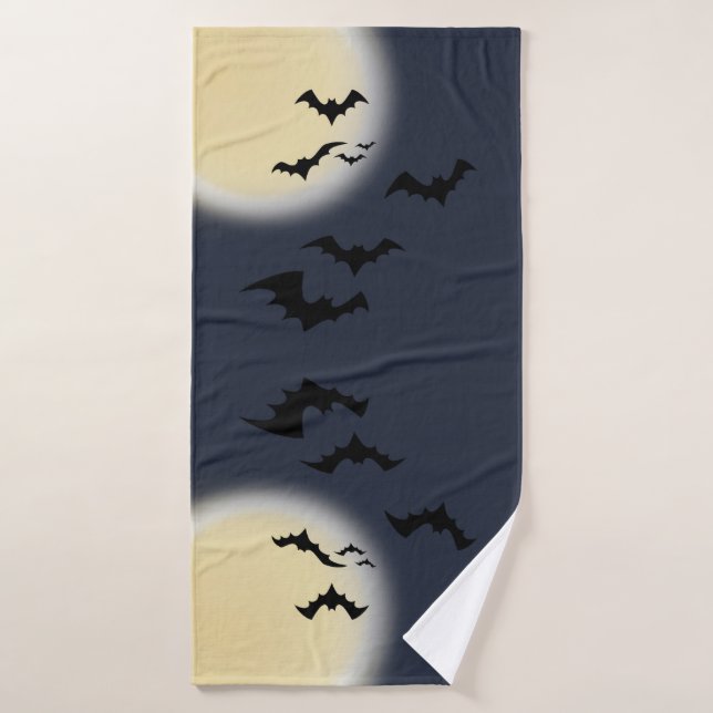 Toalha de Banho Lua Cheia de Halloween com Morcego (Toalha de Banho)
