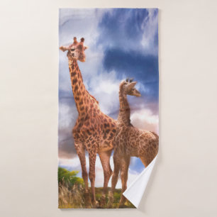 Toalha De Banho Mãe Girafa e MAMÃE de bebê... JÁ FUI TÃO PEQU