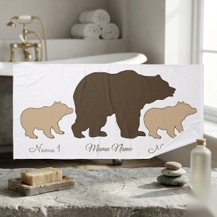 Toalha De Banho Mama Urso Personalizada Com 2 Nomes de Filhos Pres