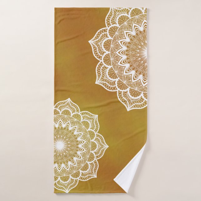 Toalha De Banho Mandala Branco em Fundo Dourado (Toalha de Banho)