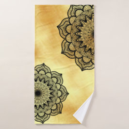 Toalha De Banho Mandala Preto em Fundo Dourado Suave