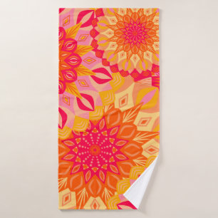 Toalha De Banho Mandala Sobreposta Laranja Rosa Amarelo