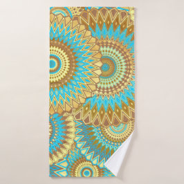 Toalha De Banho Mandala Sobreposto Azul Marrom Dourado
