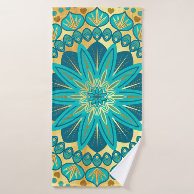 Toalha De Banho Mandalala Flor de Ouro Azul (Toalha de Banho)