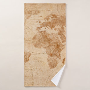 Toalha De Banho Mapa de Ilustração do Mapa Mundial da Antiguidade,