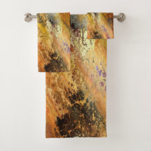 Toalha de Banho Mármore Laranja Abstrata Dourada