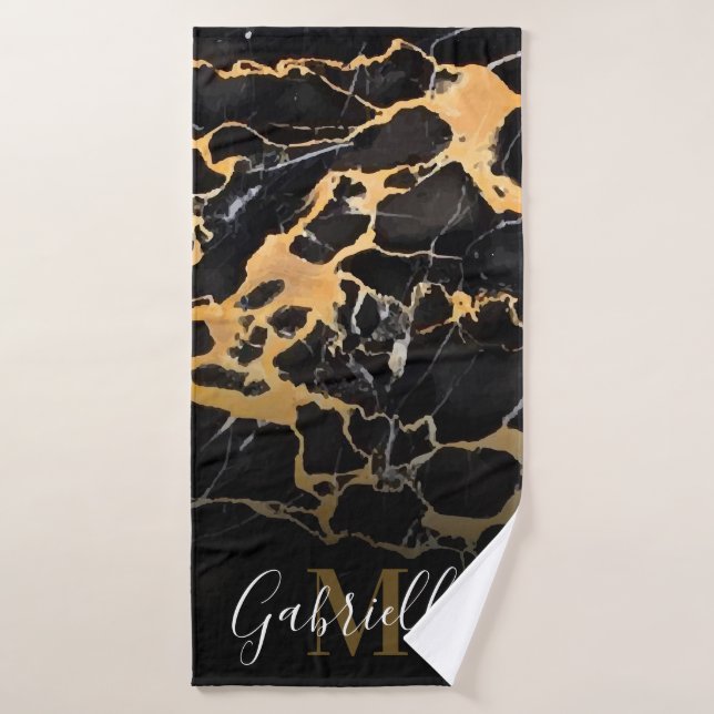 Toalha De Banho Mármore Negro e Ouro (Toalha de Banho)