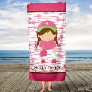 Toalha De Banho Meninas de Softball Rosa Crianças Personalizadas B
