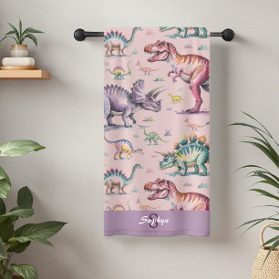 Toalha De Banho Meninas Lindo Monograma Dinossauro & Nome Crianças