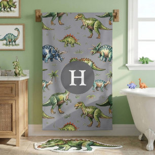 Toalha De Banho Meninos Dinossauro Cute Watercolor & Nome Crianças